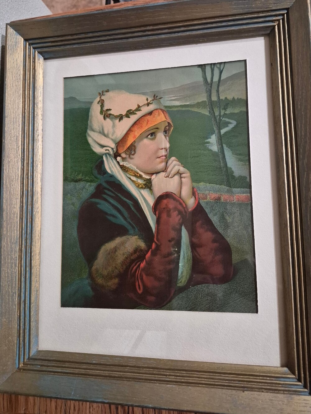 Antique Chromolithograph print titled "In Quiet Prayer" 14x17